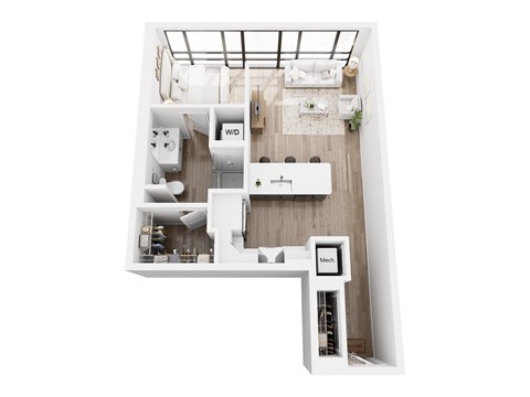 Floor plan for studio, 1 bath, 595 sqft